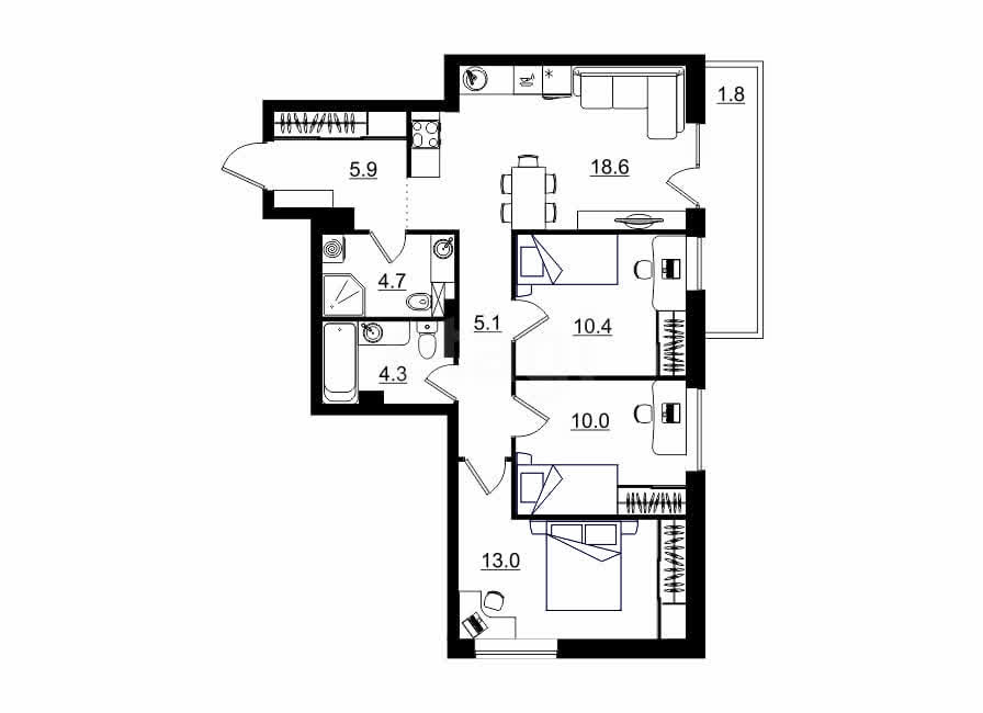 планировка квартиры 74 м2